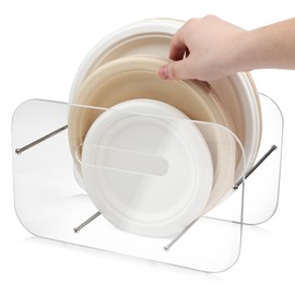 LVQVEV Paper Plate Dispenser, 7-12 Inch Disposable Plates Storage Organizer, Round Square Plastic Foam Paper Plate Acrylic Organizer for Cabinet, Countertop, RV or Outdoor Use (1)