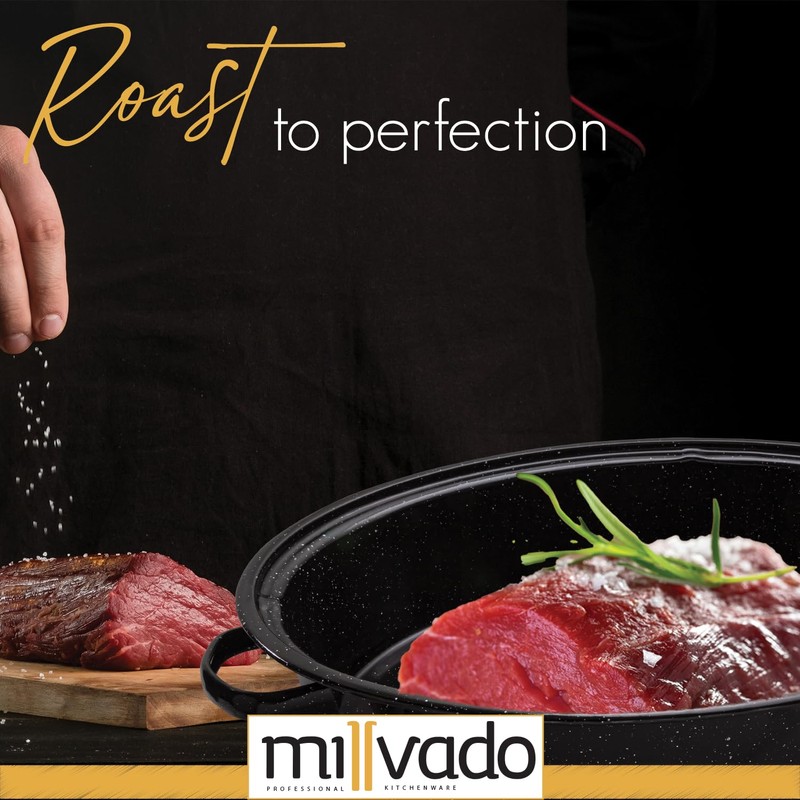 Millvado Granite Roasting Pan, 10 lb Capacity Turkey Roasting Pan