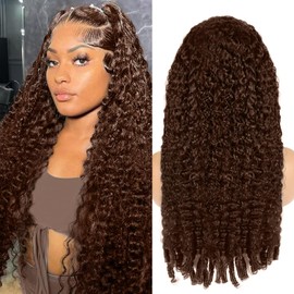Mihugass Chocolate Brown Burmese Curly Wigs 13x6 Lace Front Wigs Human Hair 250 Density Brazilian Full Lace Wigs Preplucked With Baby Hair 250 Density(28 inch)