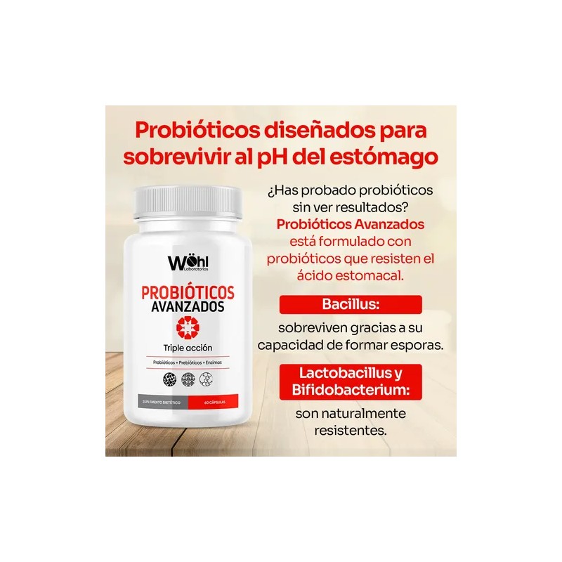 Paquete de 3 Probióticos Avanzados Laboratorios Wöhl Cápsulas Enzimas Digestivas