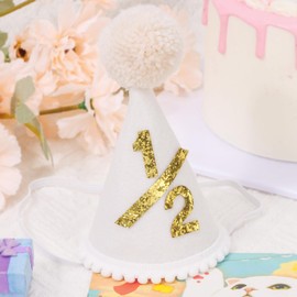 Vovii 1/2 Boho Birthday Hat with Pom Ball for Boys' Half Birthday Party Decorations, Photo Props, Outfit Accessories