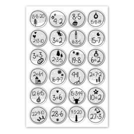 24 Advent Calendar Number Stickers with Calculation Tasks, Round, Diameter 4 cm, DIY Sticker Set, Christmas Stickers, Gift Stickers for Children, dv_387