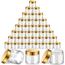 SATINIOR 36 Pieces 10 oz Plastic Jars with Lids Wide Mouth Airtight Reusable Container Acrylic Cosmetic Small Jars for Lotions Ointments Travel Toiletries Creams Make up Storage(Gold)