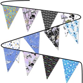 Bandera de tela para decoración de fiesta temática de estrellas y guerras, suministros de fiesta de cumpleaños de estrellas y guerras, banderines de cumpleaños mandaloriano para niños, adolescentes,