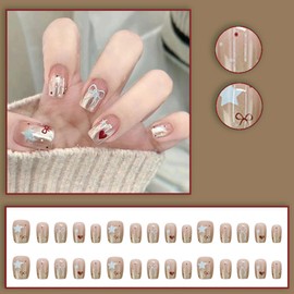 ALLEVG Nail Tips, 30 Pieces, Nail Tips, Short, Autumn, Winter, Popular, Cute, Simple, Stylish, Coming of Age Ceremonies, School Entrance Ceremonies, Graduation Ceremonies, Weddings, Parties, Daily