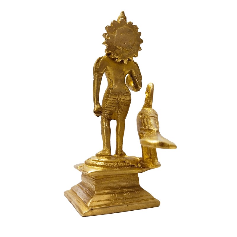 athizay Brass kartikeya Statue with Peacock in Virgin Brass 11cm