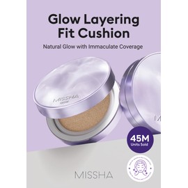 MISSHA Serum Cushion Glow Layering Fit Cushion Foundation No.21 Vanilla Light Beige for Bright Skin, Korean Foundation Makeup, Rich-Texture, Full-Coverage, 24-Hr Hydrating, Mother's Day gifts