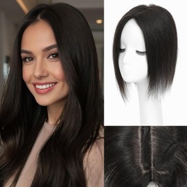 ELEVAVE Hair Toppers for Women Real Human Hair, 12 Inch 360° 3D Upgrade Middle Part Toppers for Women with Thinning Hair (Natural Black)