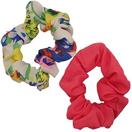 Topkids Accessories 2pcs Satin Scrunchies for Girls & Women, Coloured Hair Bobbles, Silk Scrunchies for Hair, Hair Scrunchies, Pretty Satin Scrunchie, Hair, Hair Bobble for School (Neon Abstract Pink)