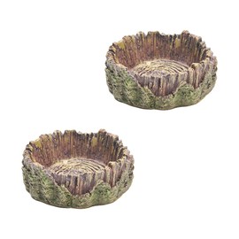 HugeDE 2 Pcs Resin Reptile Water Dishes - Large Reptile Bathing & Feeding Platform for Lizard, Bearded Dragon & Fish Tank Decor