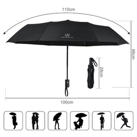 Vicloon Pocket Umbrella, with Stainless Steel Ribs, Compact, Folding UV Umbrella for Adults and Children, Stormproof, Stable, Elegant black