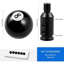 Wincredulous Black 8 Round Ball Gear Shift Knob Acrylic Car Shifter Knob with Adapter 12x1.25mm for Non-Threaded Manual Shifter Gear knob (Black)