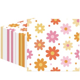 50 PCS Daisy Cocktail Napkins Boho Groovy Daisy Paper Napkins Disposable Boho Daisy Beverage Party Napkins for Baby Shower Birthday Daisy Groovy Boho Theme Party Supplies