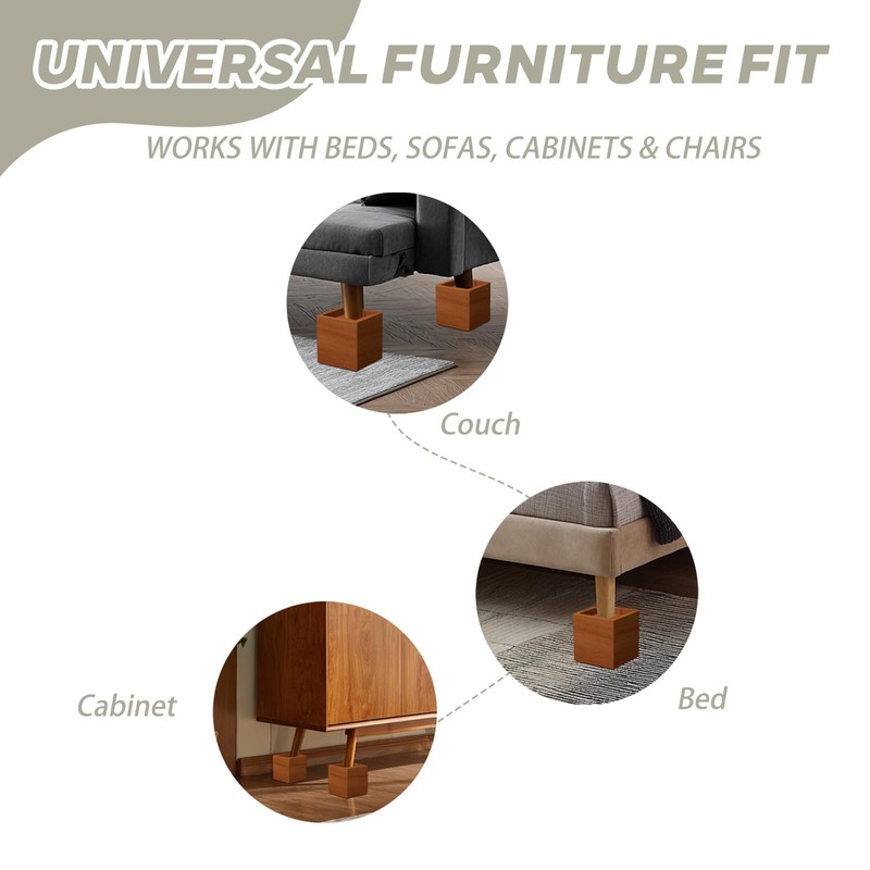 TomGear 4-Inch Solid Pine Furniture Risers – 2000LBS Capacity, Tool-Free
