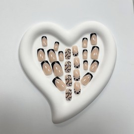 French Tip Press on Nails Short Square Fake Nails Black Acrylic Nails with White Heart Design Stick on Nails Artificial Full Cover Glossy Glue on Nails for Women Girls Valentine's Day Manicure 24pcs…