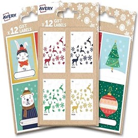 Avery 36 PCS Festive Label Bundle Pack, Label Stickers, Printable, Customisable Premium Christmas Name Gift Labels, Gift Wrapping Bag Decoration