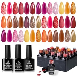 Beetles Fall Winter Gel Nail Polish Set – 20 Colors Cat Eye Glitter Sheer UV LED Soak Off Nail Gel Red Orange Yellow Brown Autumn Gel Polish Kit for DIY Manicure Gift for Women