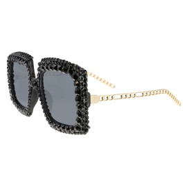 SP Sophia Collection Sparkling Crystal Bulky Frame Statement Bling Rhinestone Eyewear Sunglasses in Black