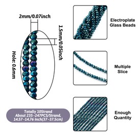 FASHEWELRY 10 hebras de cuentas de cristal Briolette de 2 mm, cuentas espaciadoras de cristal facetado, mitad chapadas para collares, pulseras, joyería (gris pizarra oscura)