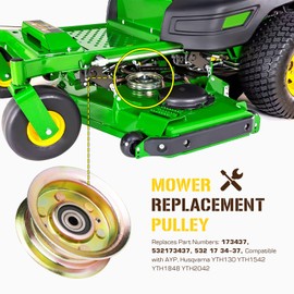 173437 Flat Idler Pulley Fit for AYP, Fit for Craftsman, Fit for Poulan 532173437 131494 173438 532165888, Fit for Husqvarna YTH2242 LT16542 LT18452 LTH1342 YTH1842 YTH1848 YTH2042 YTH2048 1 Pack