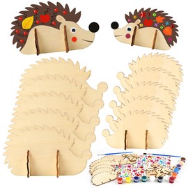 12 Pieces Hedgehog Wooden Craft Set, Wooden Hedgehog for Painting, Hedgehog Craft Sets for Children, Autumn Craft Set Children, Wood Painting Children, DIY Wooden Craft Sets for Boys Girls