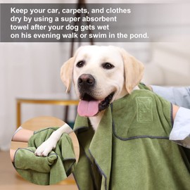 PETTOM Set of 2 Dog Towels, Dog Towels, Extra Absorbent, Dog Towel, Microfibre Quick Drying and Soft, Bath Towel for Medium and Large Dogs (Grey & Green, 130 x 75 cm)