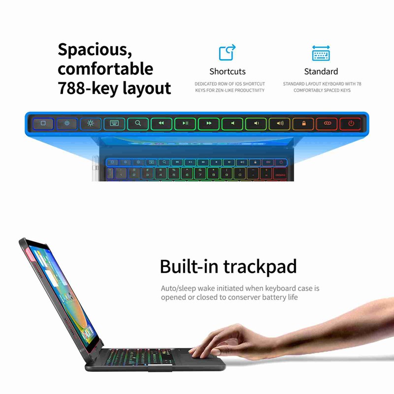 Tablet Bluetooth Keyboard 360 Degree Rotating Colorful Backlight Sensitive Touchpad