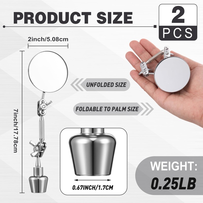 Kingdder 2 Pcs Circular Inspection Mirrors Magnetic Base Welding Mirror