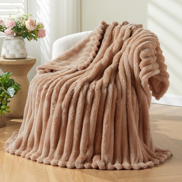 NEWCOSPLAY Super Soft Throw Blanket Taupe Premium Silky Flannel Fleece