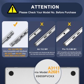 MOSISO Compatible with MacBook Air 13 inch Case 2025 2024 2023 2022 M3 M2 A3113 A2681 Touch ID, Hard Shell Cover&KeyboardSkin&Laptop Decals&Type C Adapter for MacBook Air 13.6 inch Case, Crystal Clear