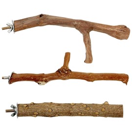 Woohome 3 PCS Natural Grape Stick Natural Wooden Parrot Stand, 2 Grape Wood Perch, 1 Stand, Paw Grinding Fork Bird Perch Stand for Cage Accessorie, Cockatiels, Small Birds