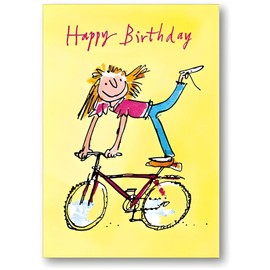Woodmansterne General Female Birthday Card for Girls - 'Little Acrobat' Girl on Bicycle - Eco-Friendly & Recyclable