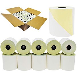 BuyRegisterRolls 25 Rolls Two Ply Carbonless Rolls 3" X 95 Feet, White/Yellow Kitchen Receipt Paper