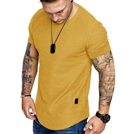 Fashion Mens T Shirt Muscle Gym Workout Athletic Shirt Cotton Tee Shirt Top Yellow X-Large