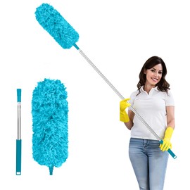 Fogray Telescopic Duster Washable Duster, Long Extendable up to 237 cm, Dust Mop with Telescopic Rod, Dust Magnet Dust Catcher, Spider Web Remover for High Ceilings, Ceiling Fan, Sky Blue