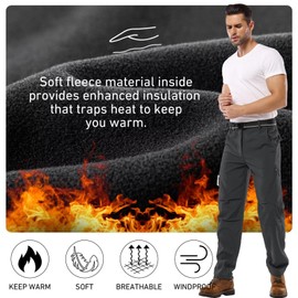 liyiyiyia Men's Winter Skiing Pants, Waterproof Windproof Fleece-Lined Softshell Pants for Outdoor Skiing Hiking Grey