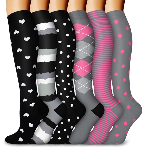 Aoliks 6 Pairs Compression Socks for Women and Men, 15-20 mmHg Support Knee High Socks for Nurses,Athletic,Flying