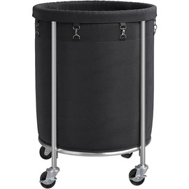 ELYKEN Laundry Basket with Wheels, 170L Rolling Laundry Hamper with Removable Bag and Steel Frame, Round Laundry Cart with 4 Casters and 2 Brakes, Ideal for Bedroom, Bathroom, Laundry Room, Cream - Color: Black, Size: 110L (19.7 x 28 Inches)