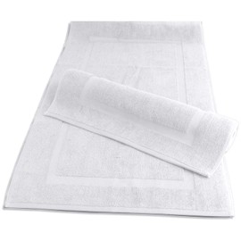 Canadian Linen Yukon Bath Mats, 2 Pack, 20”x30”, Lightweight Quick Dry Picture Frame Design Cotton Area Bathmats [Not Bathroom Rug] Soft Shower Towels Set, Absorbent Floor Mat, Washable Tub Mat, White