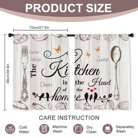 Doodlream 2 Panels Vintage Print Kitchen Curtains, Rod Pocket Rustic Farmhouse Tableware Blackout Curtains 70 x 99 cm, Short Window Curtain Decor for Cupboard Basement RV Camper Laundry Room