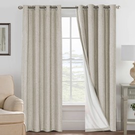 H.VERSAILTEX 100% Blackout Curtains for Bedroom Thermal Insulated Linen Textured Curtains Heat and Full Light Blocking Drapes Living Room Curtains 2 Panel Sets, Cobblestone, 52x96 Inch
