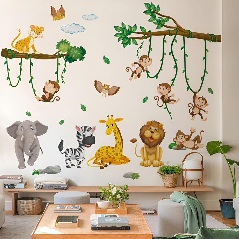 Large Jungle Animal Wall Decals, Animal Party Windows for Early