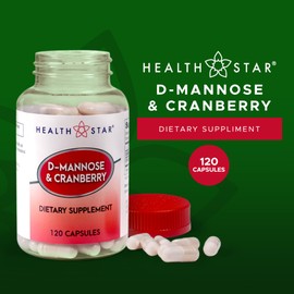 Health Star D-Mannose & Cranberry Dietary Supplement 1300mg | UTI Cleanse & Bladder Support for Women & Men | Vegan, Non-GMO Formula | 120 Capsules