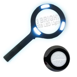 Flipo Magnifying Glass with Light - 5X Portable Large Handheld 3 Bright LED Illuminated Lighted Magnifying Glass - Illuminated Magnifier for Seniors Reading, Coins, Jewelry, Inspection, Exploring