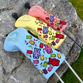 Golf Club Covers for Woods and Driver, Gummy Bears Pattern Headcover, Golf Headcovers for Kids Youth Girls Boys (Set (D F H))