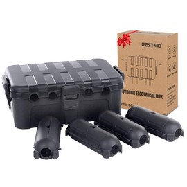 [5 Pieces] RESTMO Large Outdoor Electrical Box, Outdoor Extension Cord Safety Cover, IP54 Waterproof Connection Box, Weatherproof Box for Power Strip, Outlet, Plug, Socket, Timer, Holiday Light, Gray