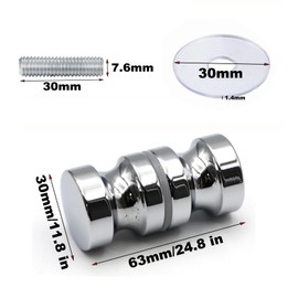 BuxiuGK Shower Door Handles Double-Sided Shower Door Knob Chrome Shower Door Knob Round Aluminium Alloy with M8 Screw for Shower Door Glass Doors, 30 mm