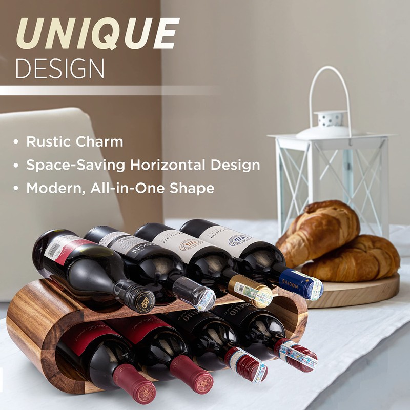 BLUEWEST Wooden Wine Racks Countertop, 8 Bottle Wine Rack, Acacia