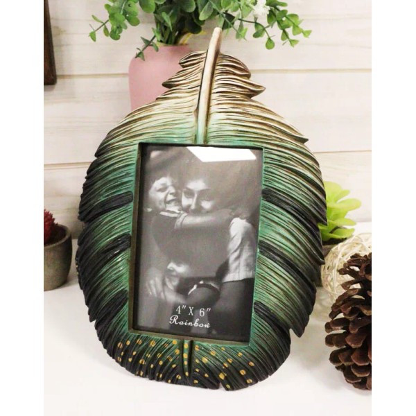 Green Southwestern Native Indian Butterfly Spotted Feather Picture Frame 4"X6"