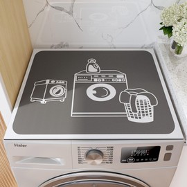 BANEBOR Print Washing Machine Mat for Top Load Washer and Dryer – Non-Slip, Absorbent, Quick-Dry Washer Dust Cover Pad – Decorative Laundry Room Kitchen Protector Mat(Black Laundry, 20''x16'')